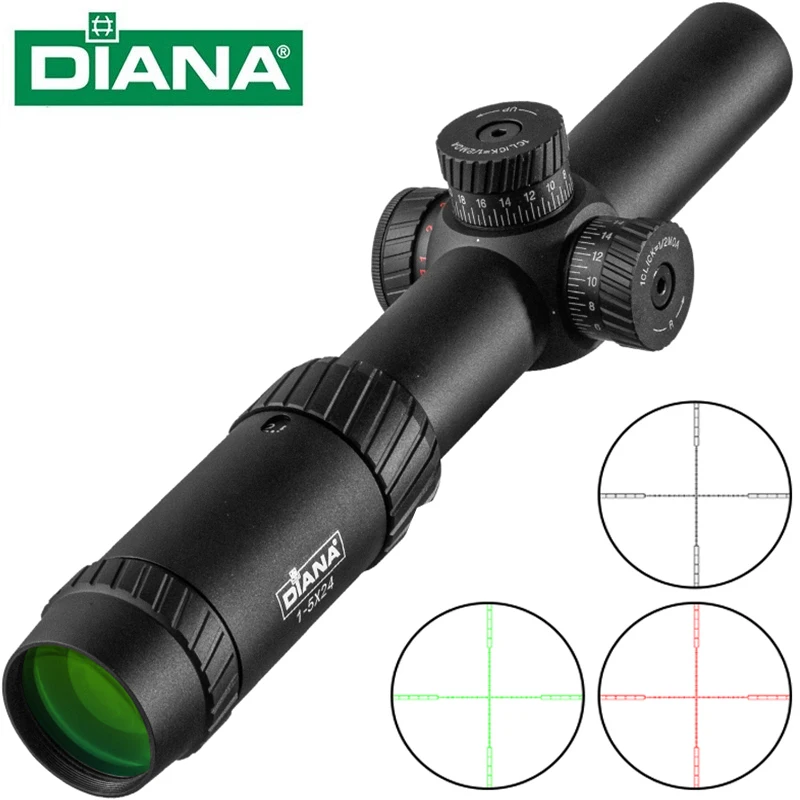 

DIANA 1-5X24 Hunting Tactical Optical Rifle Scope with Red Green Illuminated Cross Turret Lock Scope Range Airsoft Mirror