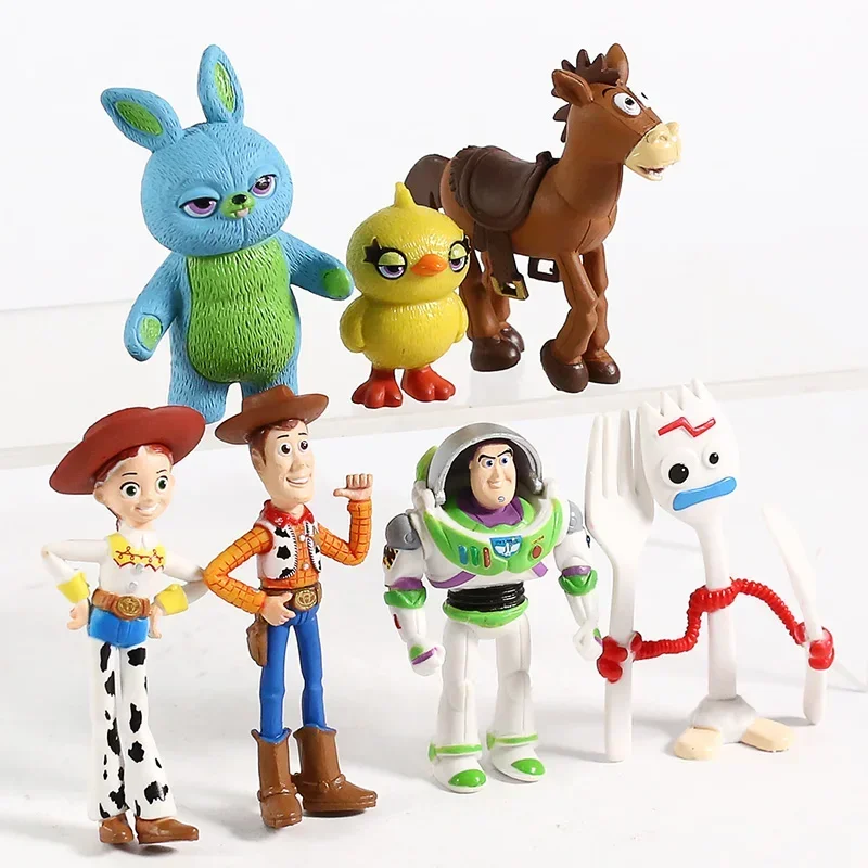 Disney 7pcs/set Toy Story 4 Woody Jessie Buzz Lightyear Bullseye Forky Ducky Bunny PVC Figures Kids Birthday Cake Decoration Toy