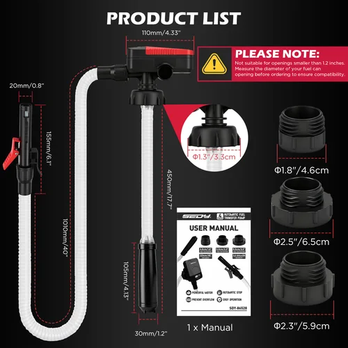 Imagen 2 del producto Bomba de transferencia de combustible automática SEDY con sensor de parada automática (1,2 GPM), bomba de lata de gas que funciona con pilas con 3 adaptadores de latas