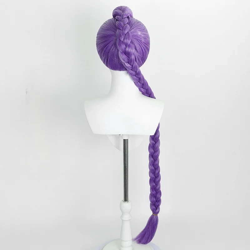 Pelucas de Cosplay de Anime Kpop para niñas, pelo trenzado largo morado para mujeres, peluca corta negra con 2 bollos para disfraz de fiesta de Halloween