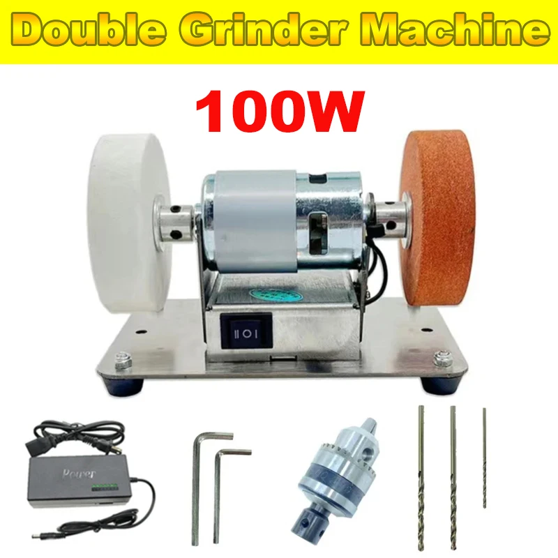 100W Small Double Grinder Machine Artifact Table Grinder Motor Micro Polishing Electric Grinding Wheel Grindig Stone  Motor