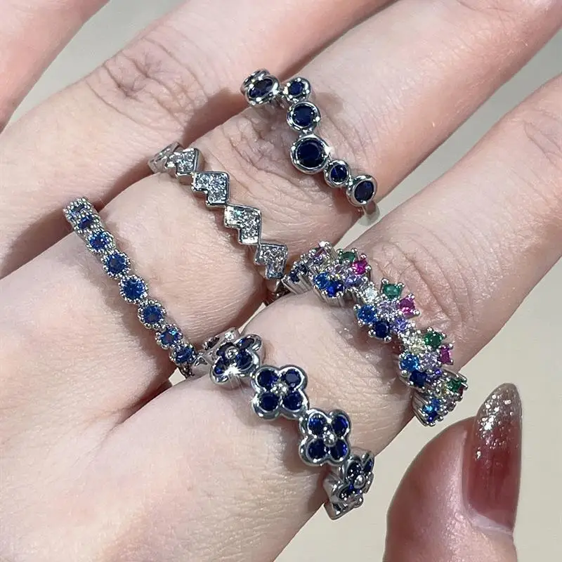 Huitan Elegant Women Ring Minialist Silver Color Daily Inlaid Bright Multiple Colors Cubic Zirconia Stackable Delicate Jewelry