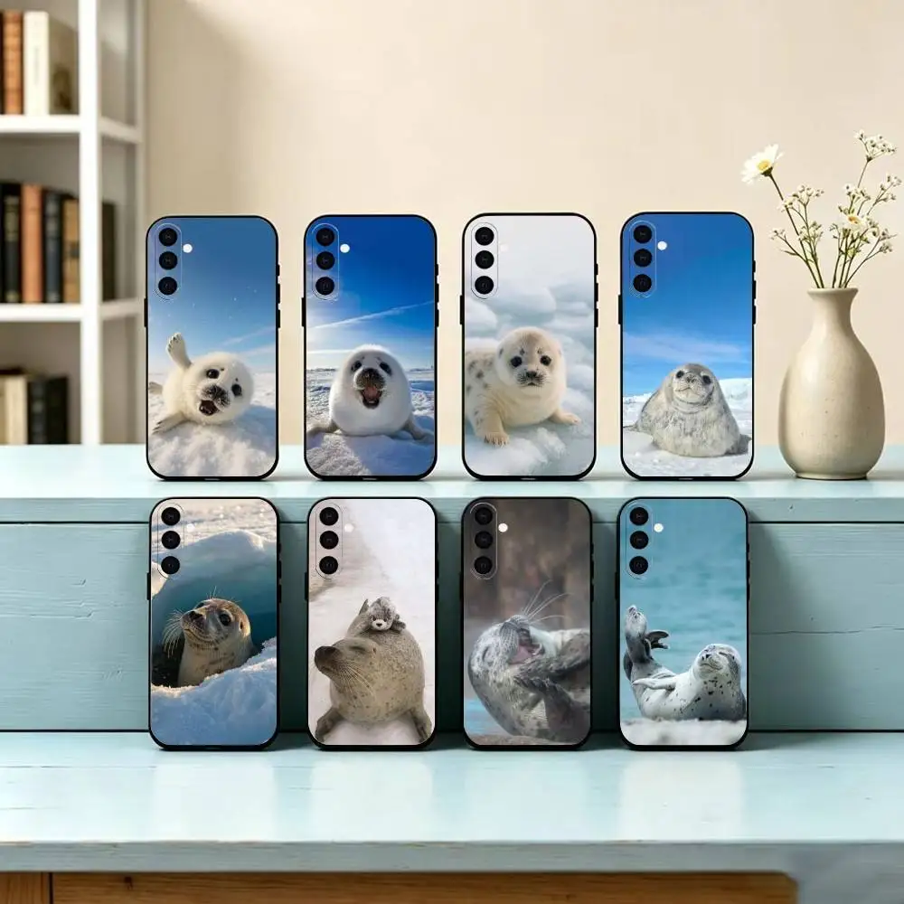 Cute and Funny Seals Phone Case For Samsung Galaxy A73,A72,A71,A70,A53,A52,A51,Others Soft Black Cover
