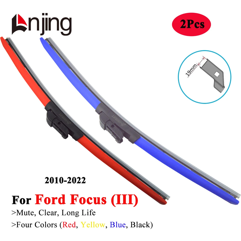 LNJING Colorful Wiper Blades For Ford Focus MK3 LW LZ 2010 2011 2012 2013 2014 2015 2016 2017 2018 2019 Car Windshield Brushes