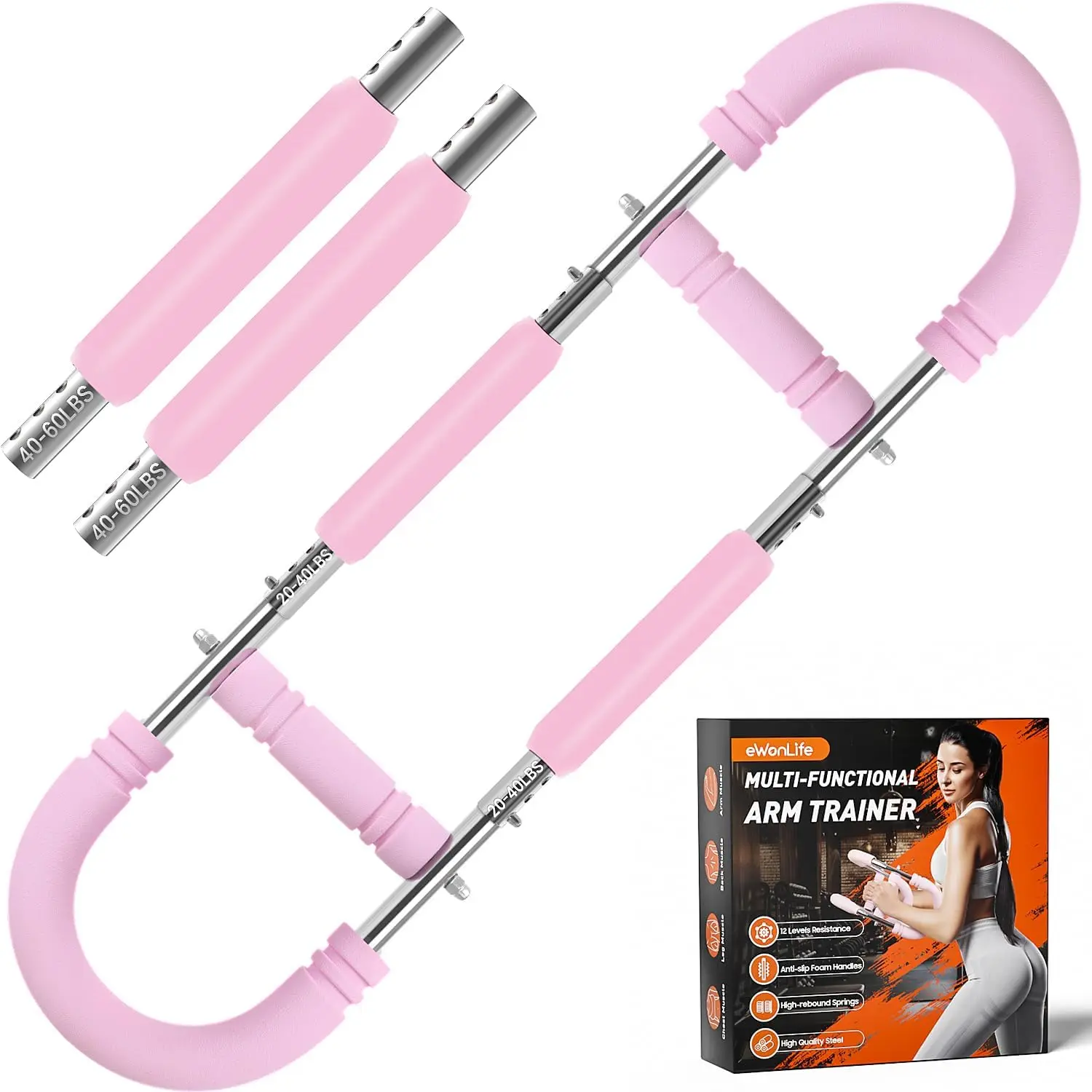 Twister Arm Trainer for Women Beginner & Pro, Adjustable Levels(20-40/40-60LB) Chest Workout Equipment with 4 Springs for Men &