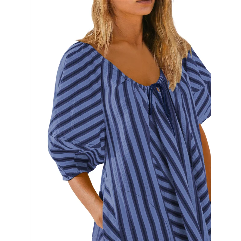 

CGS-Womens Oversized Striped Romper Dress Shorts Jumpsuit Beach Vacation Clothes With Pockets