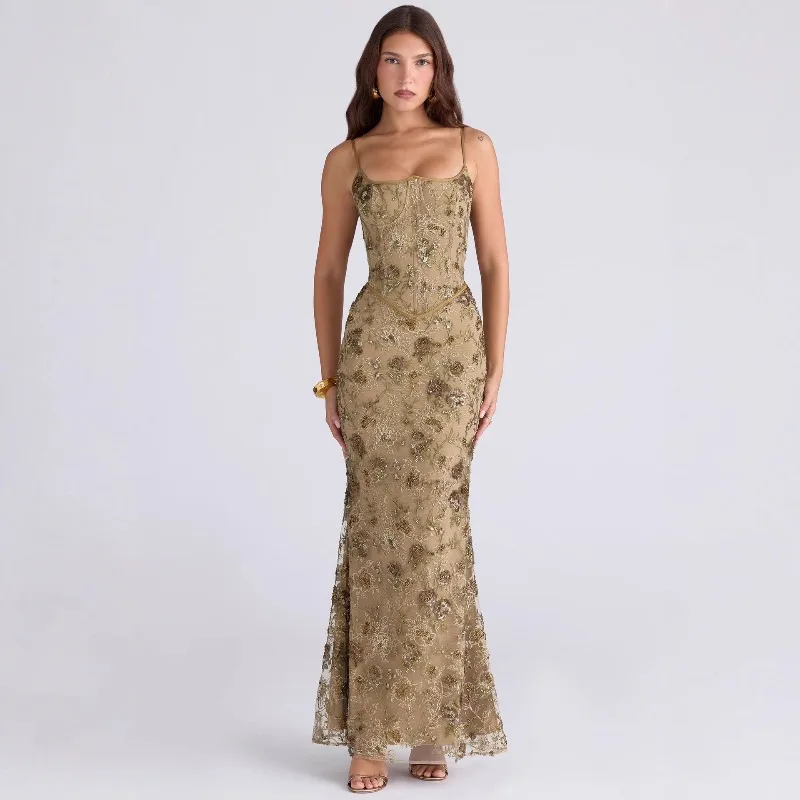 

Embroidery Evening Dress for Women Sexy Backless Party Dress Elegant Club Gowns Chic Women Clothes Slim Long Dress Robes