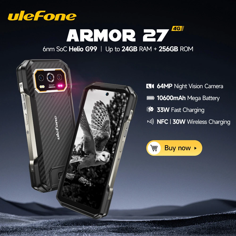 【2024 New】Ulefone Armor 27 4G Rugged Phone 10600mAh 24GB+256GB Smartphone Android 14 120Hz Night Vision 33W NFC Mobile Phone