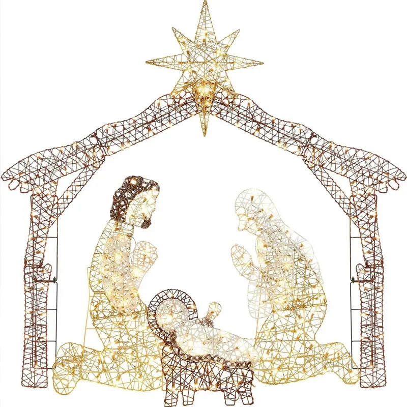 European Nativity Manger Scene Resin Creche Display Holy Family Stable Set for Yard Entryway Church Venue Holiday Arrangement