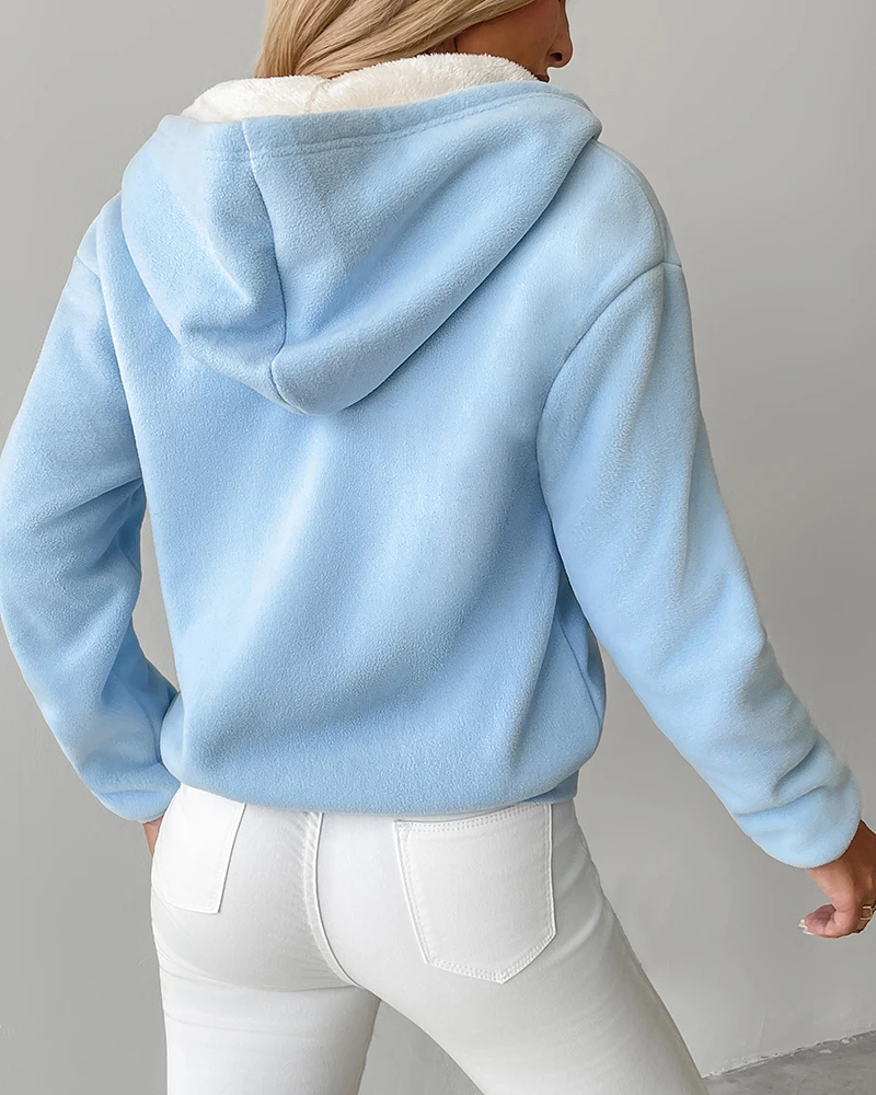 Zip Up Kangaroo Pocket Design Fleece Lined Thermal Hoodie