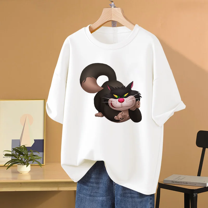 Popular Disney Cinderella Lucifer Cat print T-shirt men's and women's T-shirt couple casual sports street T-shirt