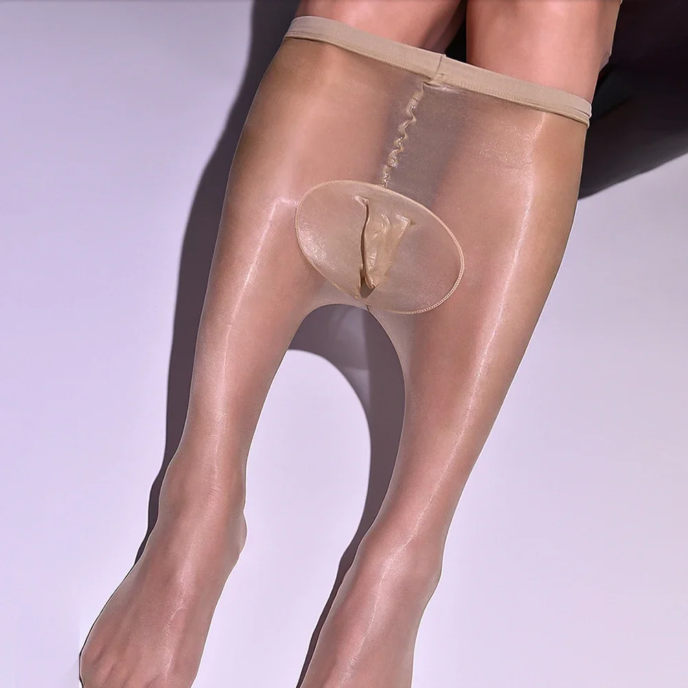 Men's Sexy Silk Socks Sheer Oil Shiny Glossy See Through Pantyhose Pouch Sheath Stockings Ultra-Thin Elastic Tights Funny Socks
