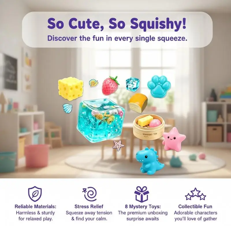Pocket Size Slow Rising Sensory Toys 8PCS TPR Maltose Filled Random Color Squeeze Toys for Travel Stress Relief