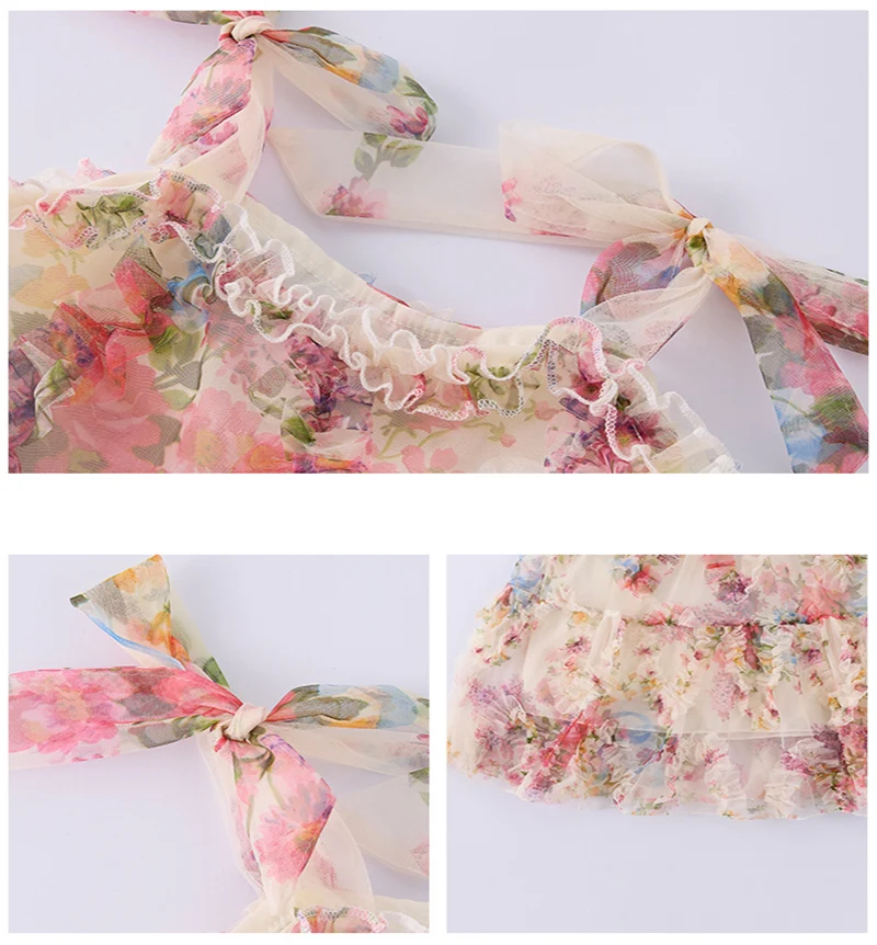 Summer Girls 2024 Sweet Fragmented Flower Strap Off Shoulder Dress Princess Dress Children\'s Clothing Baby Dress 1-6Y