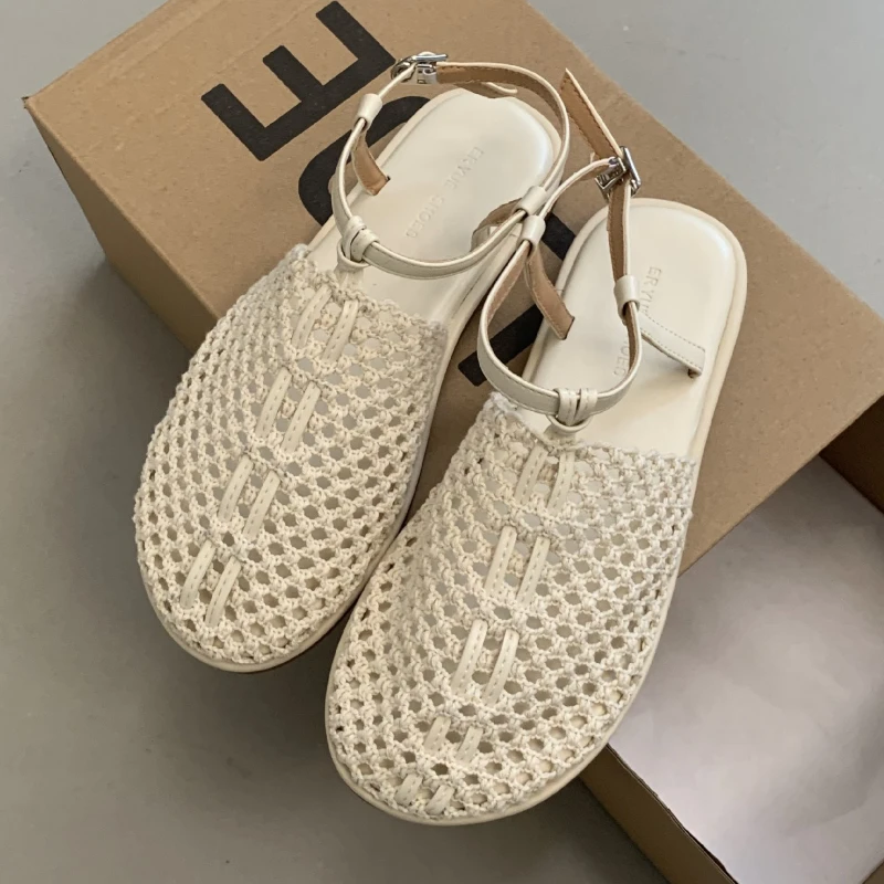 

Mesh Weave Round Toe Flat Sandals Women Retro Ankle Buckle Fashion Breathable Casual Beach Shoes Ladies Sandalias De Mujer