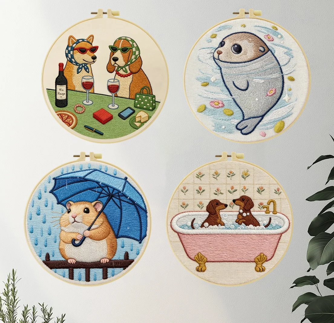 1 Stück DIY Tier-Stickerei-Werkzeugset für Anfänger, Heim-Nähhandarbeits-Set, Stickerei-Set, Geschenk, Muster, Handgemacht – Detail 3