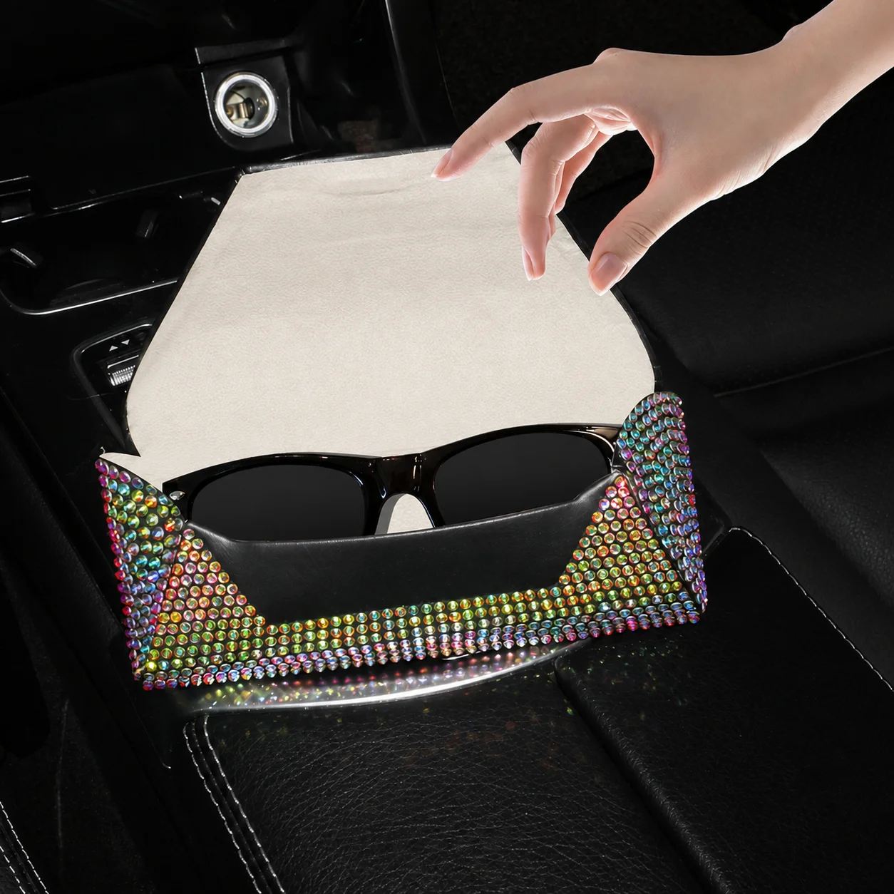 Rhinestone Glasses Case Multifunctional Leather Glasses Case Car Eyeglasses Holder Stable Sun Visor Glasses Case For Sun Visor