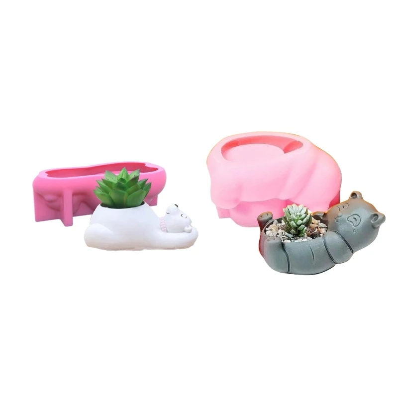 Bear Flowerpot Epoxy Resin Mold Succulent Plant Pot Holder Concrete Plaster Silicone Mould DIY Crafts Home Decorations