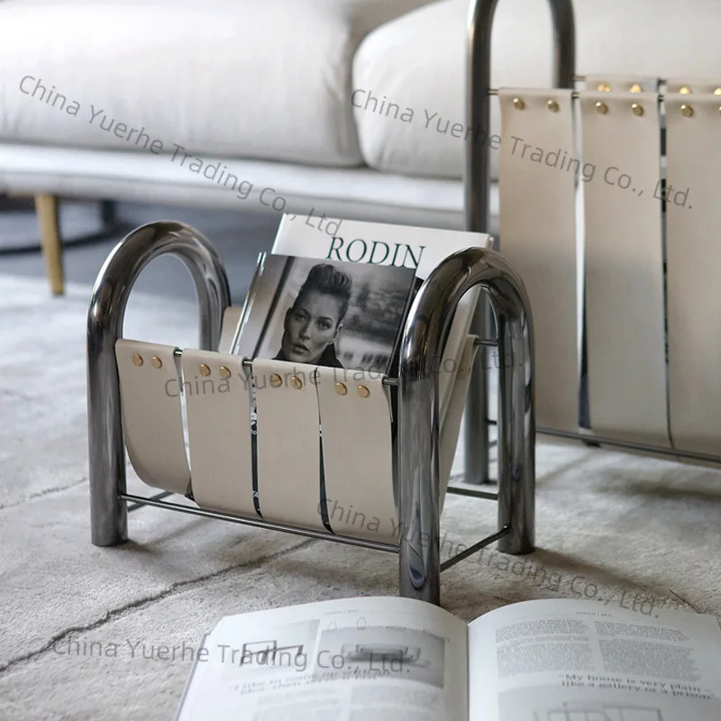

Modern Light Luxury Metal Leather Magazine Shelf Bookshelf Home Furnishing Ornament Bookshelf Model Room Designer Soft Decoratio