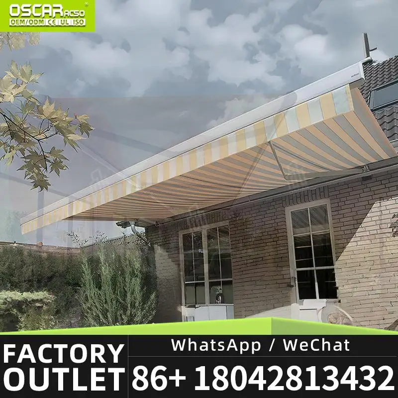 Retractable Sunshade Awning Full Cassette Design Remote Control Switch for Patio Balcony Garden Retractable Awning