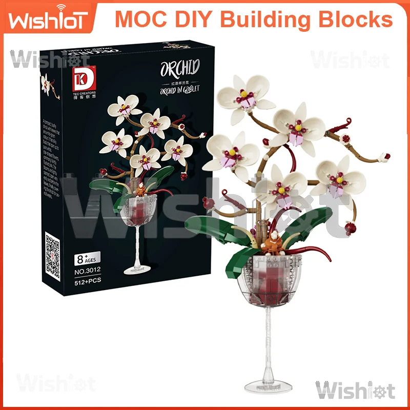 

3012 Wine Glass Orchid Building Kit 512pcs Elegant Floral Display with Succulent Details for Adults & Kids DIY Gift