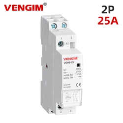 VENGIM Din Rail Household Modular AC Contactor 220V Single Phase 25A 2P 2NO 1NO1NC 2NC for Smart Home House Hotel 50/60Hz