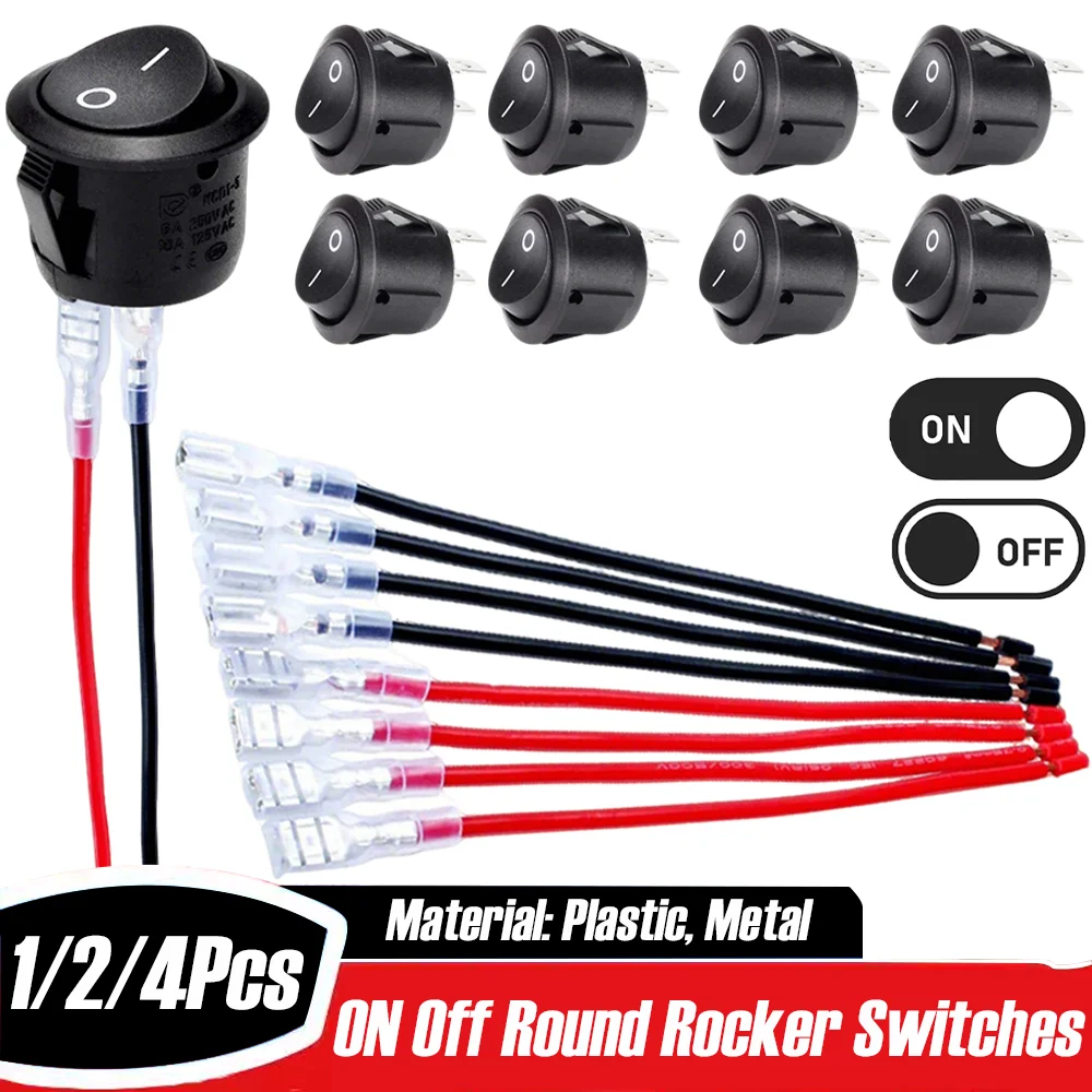 1/2/4Pcs Versatile ON/Off Round Rocker Switches Practical SPST 20mm 12 Volt DC Circle Toggle RV 2 Pin Switch Auto Accessories