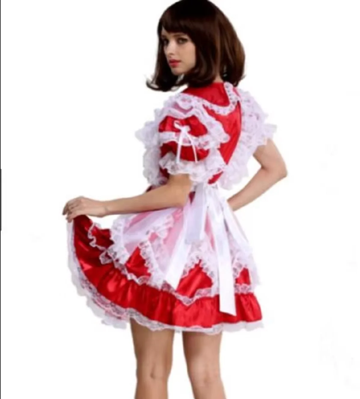 Hot Selling Sissy Maiden Maid Satin Closed Lace Doll Neck Cross Dresser Party Cute Role-playing Dress Daily Unisex Dress Persona