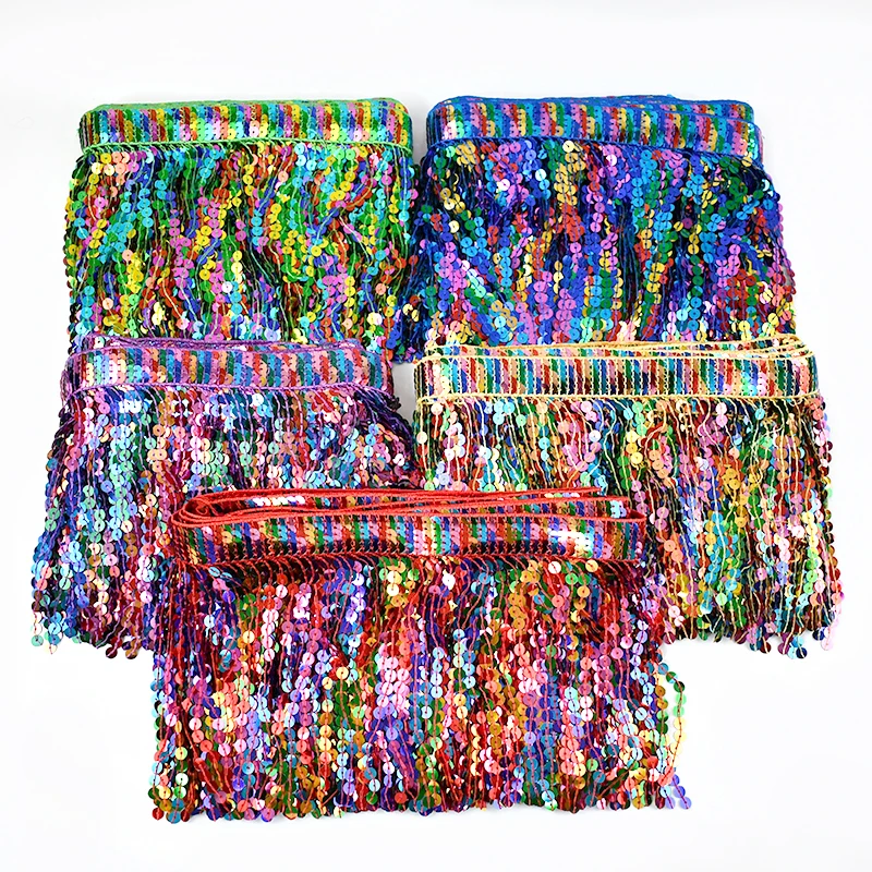 Textile And Sewing Supply - 5/10Yards Sequin Fringe Tassel 16cm Rainbow