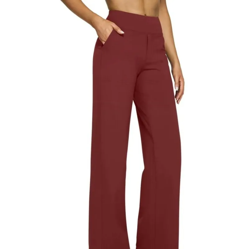 

Женские повседневные свободные вязаные брюки для йоги, прямые брюки с высокой талией и удобными боковыми карманами