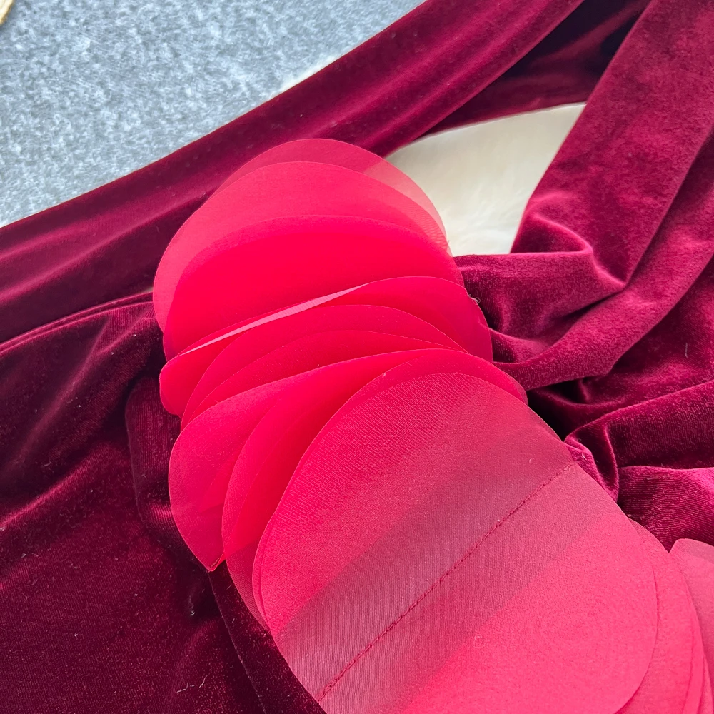 Abito sexy elegante in velluto tridimensionale a maniche lunghe Abiti autunno francese vintage abbigliamento donna