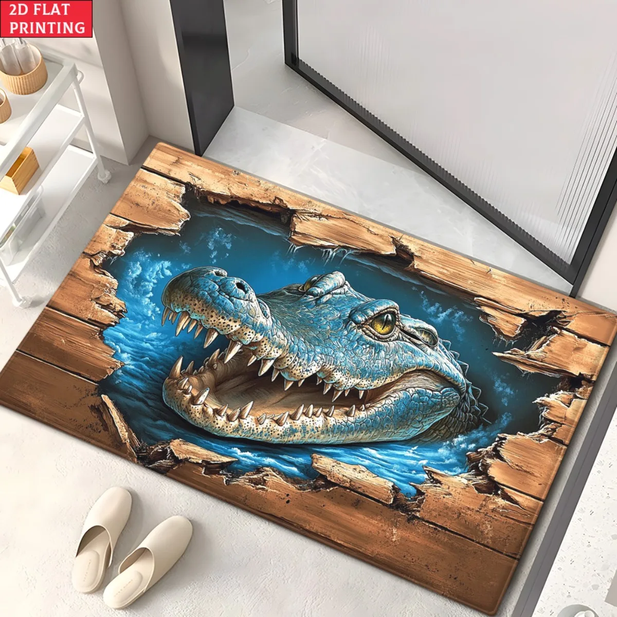 3D Crocodile Rug Flannel Soft Kids Carpet Broken Floor Print Bedroom Kitchen Floor Mat Anti Slip