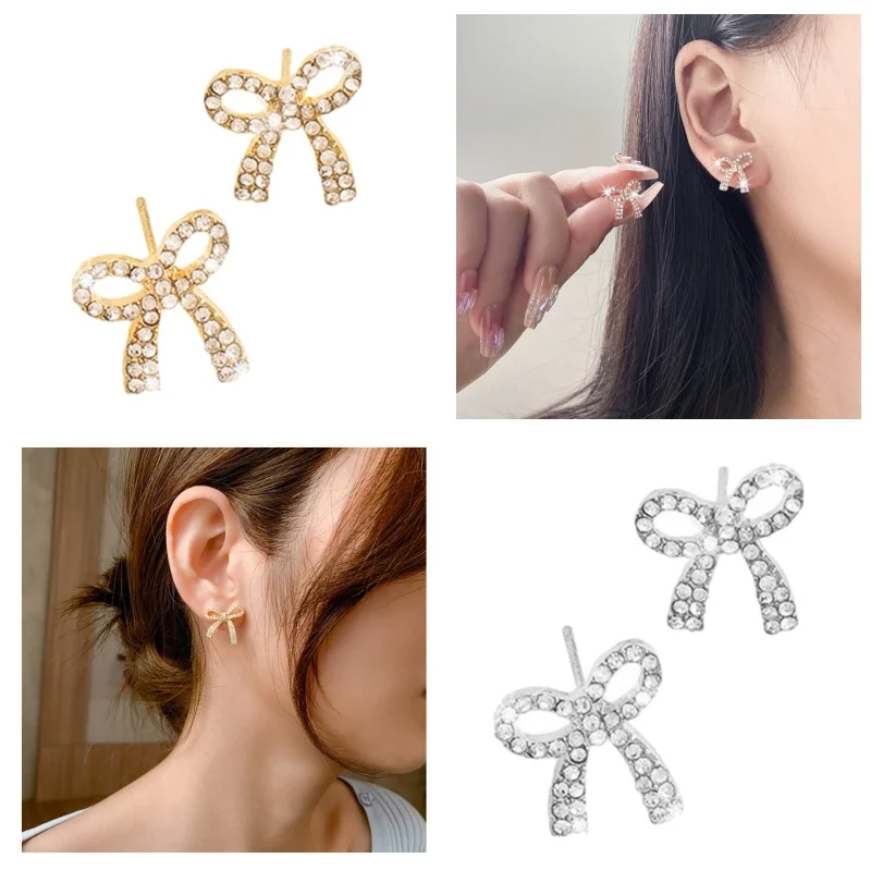Light Luxury Bowknot Ear Pendant Temperament Piercing Earrings Bows Ear Studs Eardrop for Wedding Anniversary Birthday