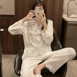 New Ins Golden Velvet Pajamas for Women's Sets in Autumn and Winter V Neck Cardigan Lace Luxury Homewear Warm Pajamas for Women