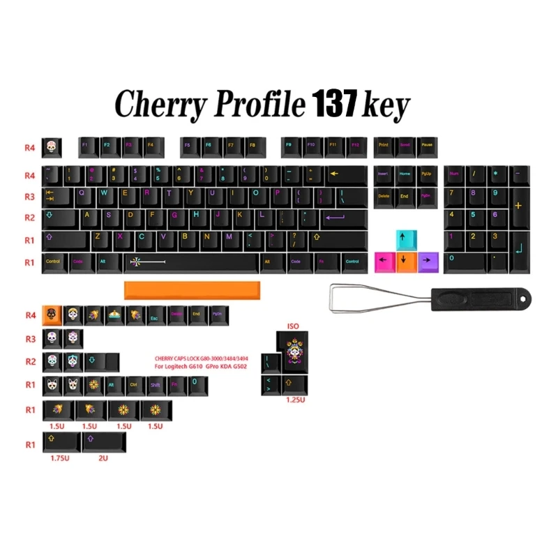 F3KE Thick pbt Keycaps 138 Keys Underworld CherryProfile Keycap Set For Mechanical Keyboard English/Japanese/ Korean/ Russian