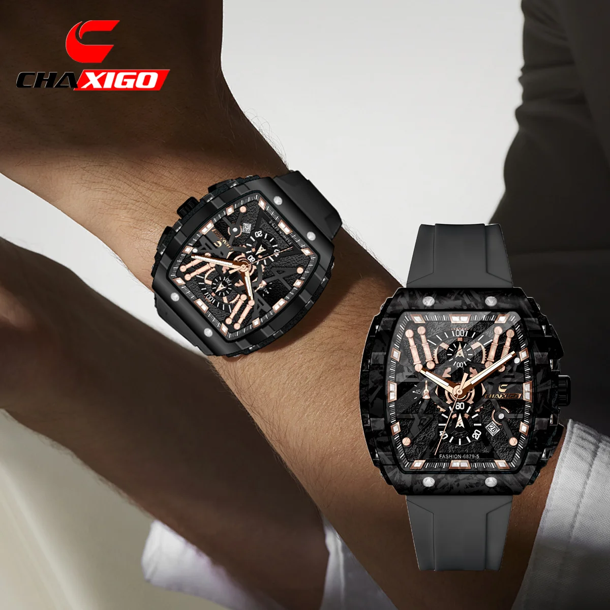 ساعة CHAXIGO الرياضية للرجال بحزام سيليكون، 46 ملم برتقالي مضيء، ساعة كوارتز مقاومة للماء حتى 30 مترًا