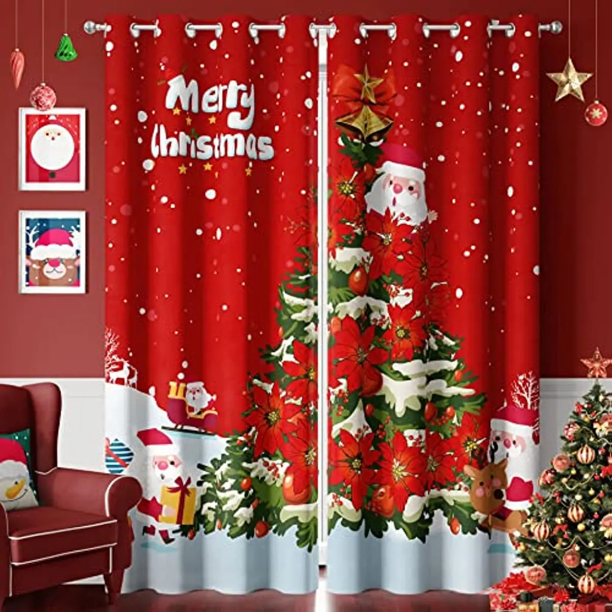 

Santa Claus Christmas Decoration Christmas Blackout Curtains 3D Print Window Curtain Bedroom Living Room Decor Window Treatments