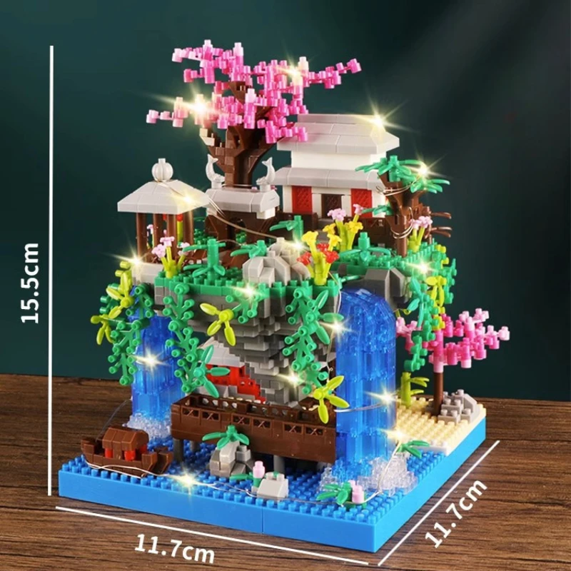 Building Blocks Peach Blossom Pool Cherry Blossom Castle Tree House City DIY Model Building Blocks Toy Children Adult Gift