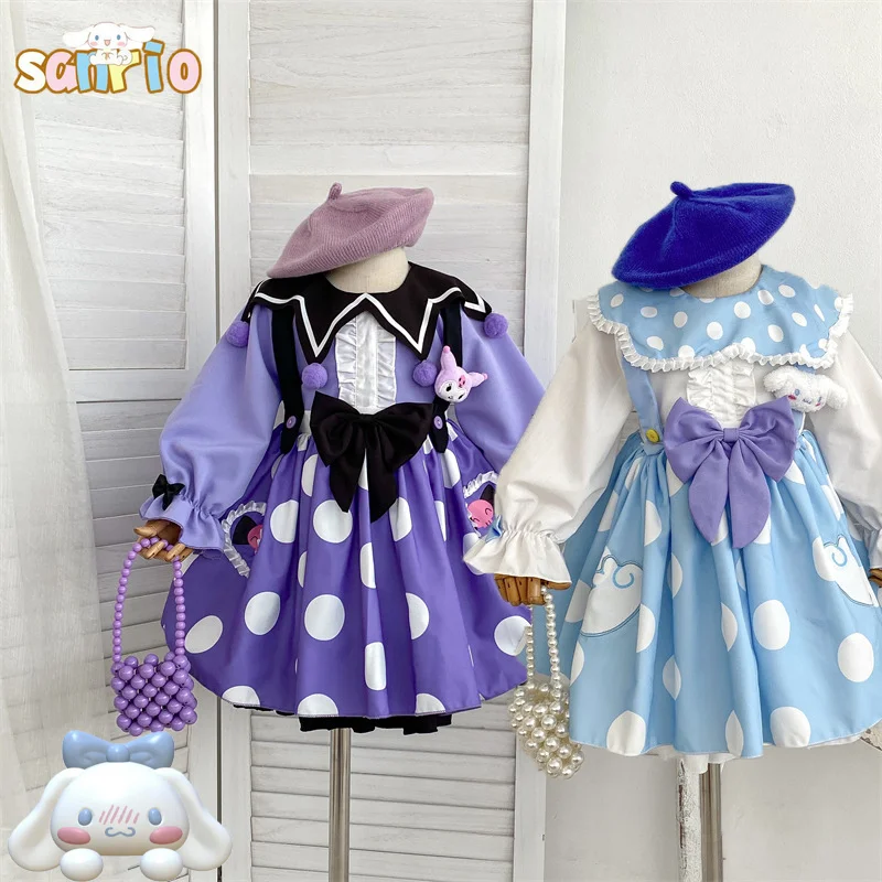 Kawaii Sanrio My Melody Cinnamoroll Kuromi Clothes Kids Dresses Cute Long Sleeve Princess Dress Girl Lolita Costume Party Dress