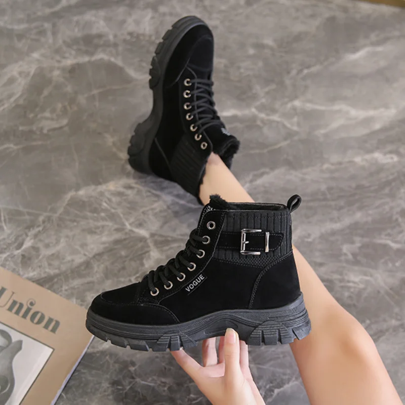 Women Winter Snow Boots  New Warm Plush Women\'s Shoes Fashion Lace up Platform Ankle Boot Ladies Casual Sneakers Short Boots