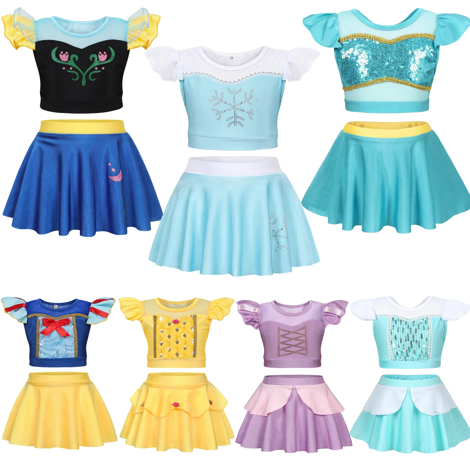 Swimwear Girls Jasmine Belle Separate Swimsuit Kids Princess Frozen Elsa Anna Rapunzel One-piece Bathing Suit Outfits Beachwear