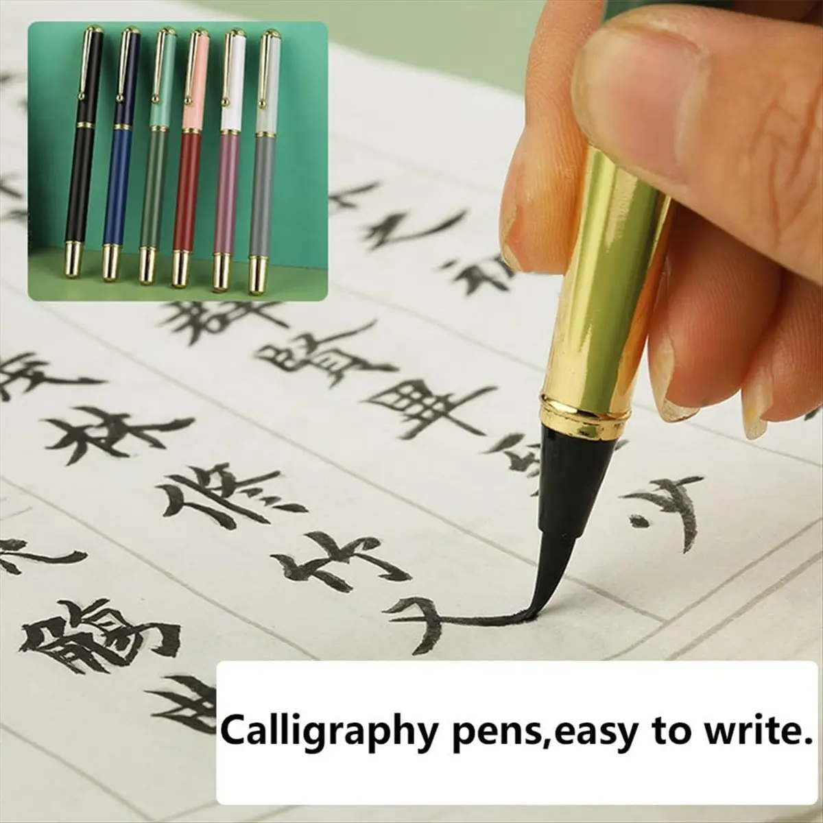 A24I 6Pcs Morandi Calligraphy Pens for Writing Beginners Chinese Brush Pens Hand Lettering Pens Soft Nib Metal Rod Pen