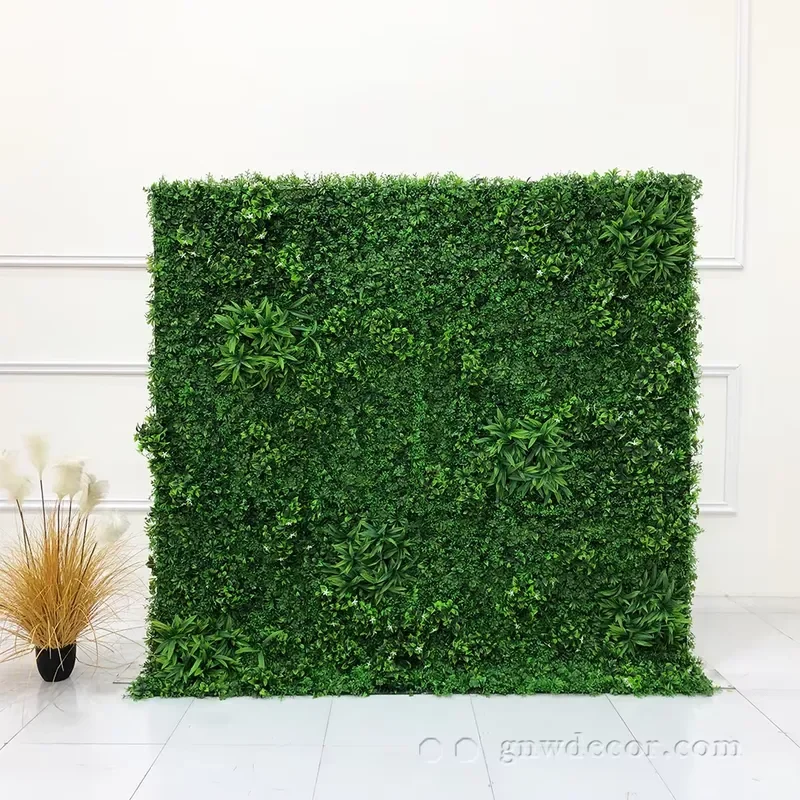 for GNW Popular Hedge Wall Artificial Roll up Flower Wall Boxwood Wall with Flowers Backdrop for Wedding Decoration