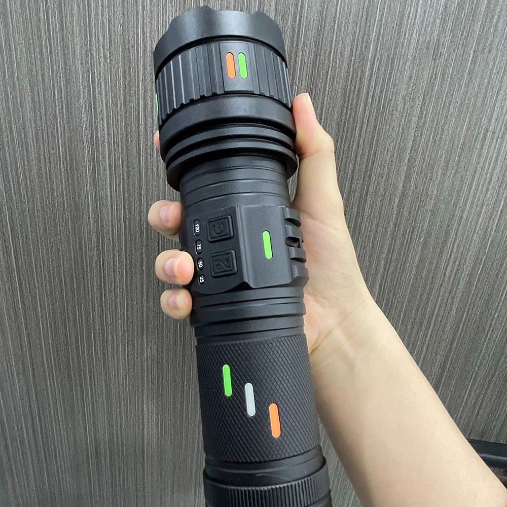 98000LM 10000MAH Powerful 100W Flashlight Portable Torch Outdoor Long Distance Strong Light Mechanical Zoom Fast Charging LED