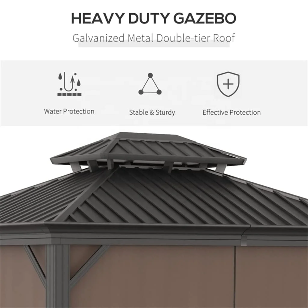 

10'x12' Aluminum Custom Size Double Roof Outdoor Garden Gazebo Patio Permanent Pergola Hardtop Gazebo For Deck Backyard