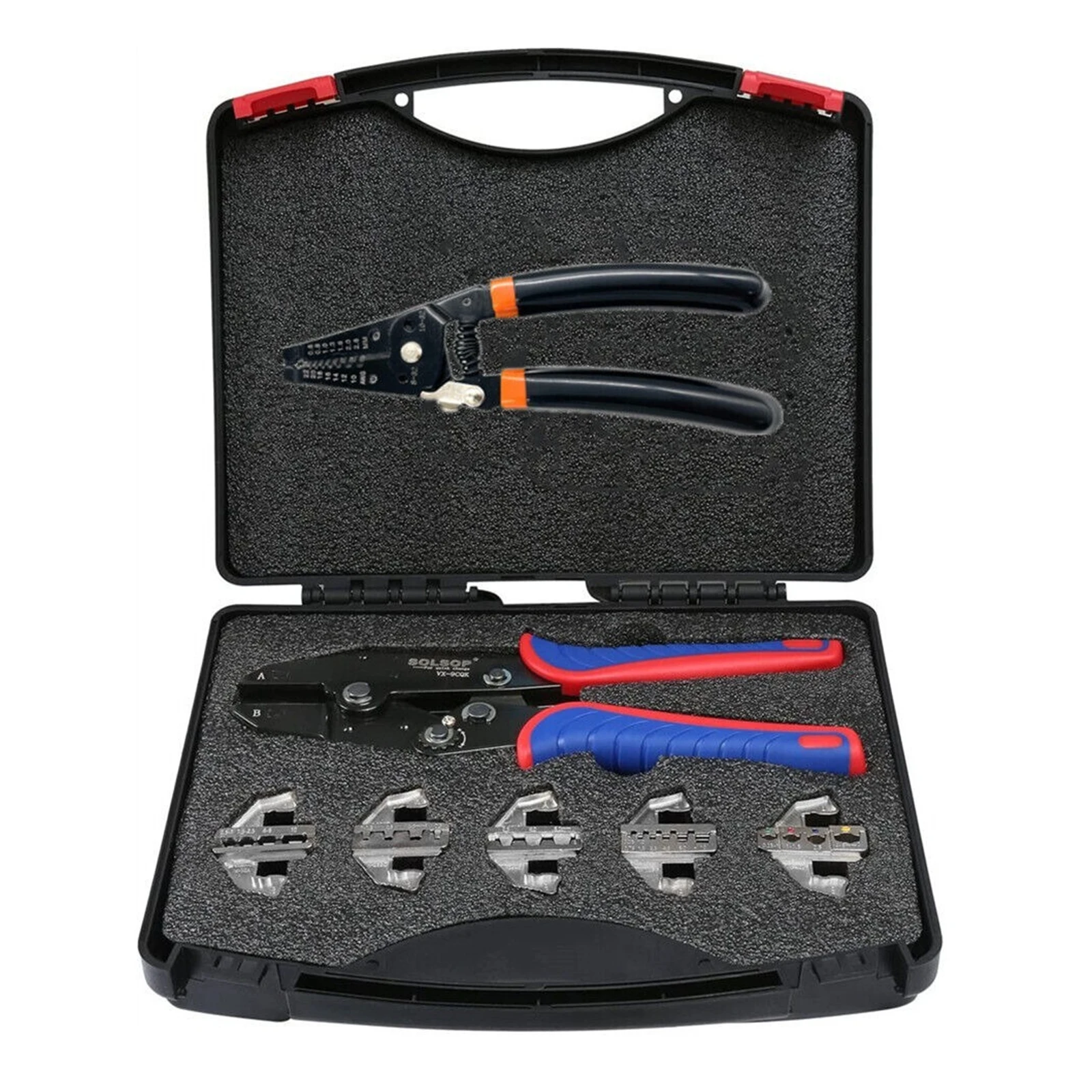 

Quick Replacement Crimping Tool Kit with 5 Interchangeable Die, Multifunctional Ratcheting Wire Stripper Cable Terminal Crimping