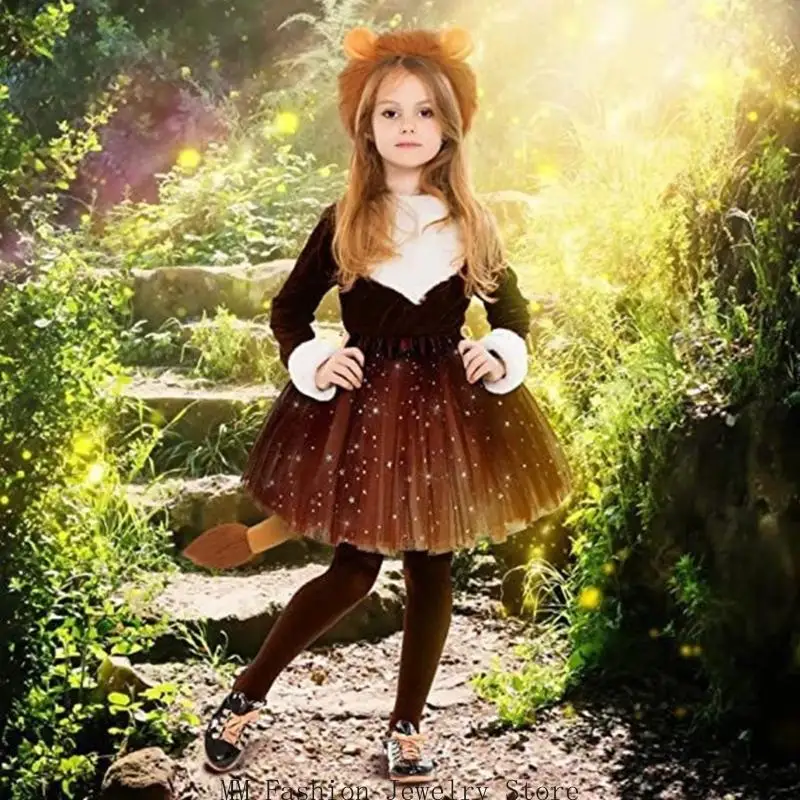 D0ub 성인 어린이 플러시 만화 동물 귀 머리띠 테일 라이온스 의상 생일 파티 크리스마스 할로윈 코스프레 의상 의상