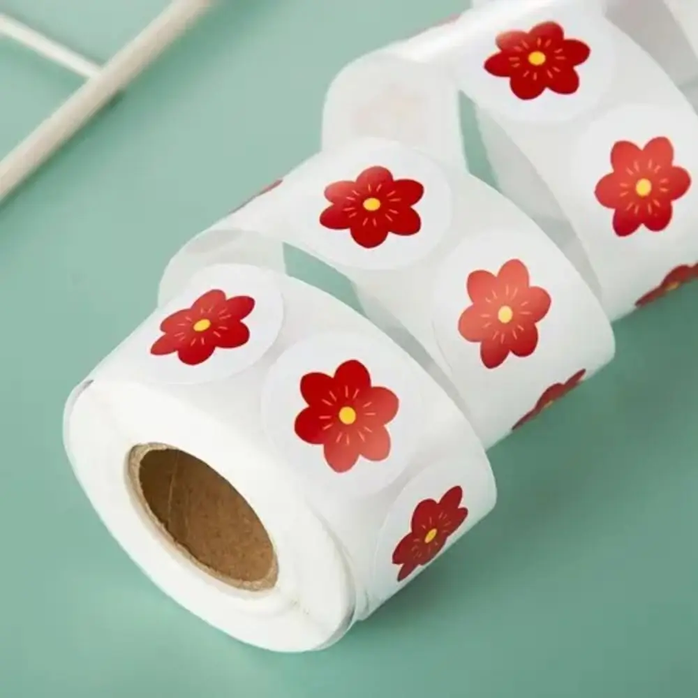 500 uds/rollo de pegatinas de alabanza para profesores, pequeña flor roja, manualidades hechas a mano, pegatinas para niños de guardería, cinta adhesiva creativa