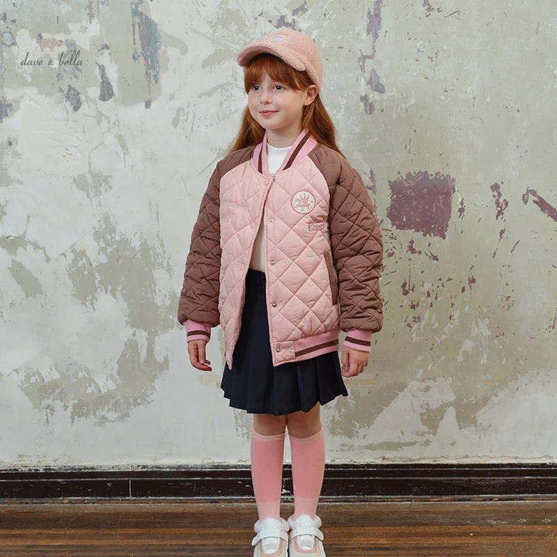 Dave Bella Clothes for Girls Children Parkas 2025 Winter New Fashion Casual Overcoat Noble Baseball Uniform Outdoor DK4238320