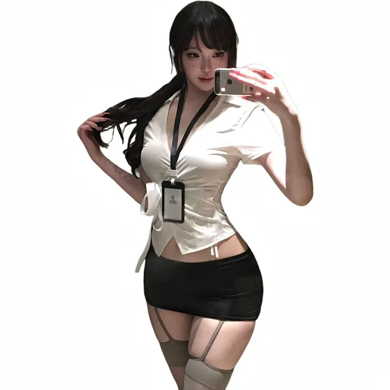 

Women Sexy Secretary Uniform Cosplay Costume White Shirt Mini Skirt Suit OL Outfit Teacher Roleplay Nightwear Nightclub Clothing